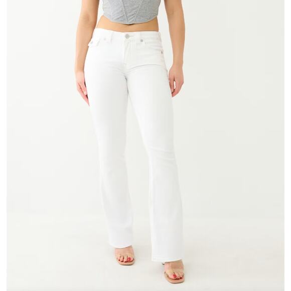 True Religion Disco Joey Mid Rise Bootcut Jeans Stretch Denim White Womens Sz 31 - Picture 1 of 10